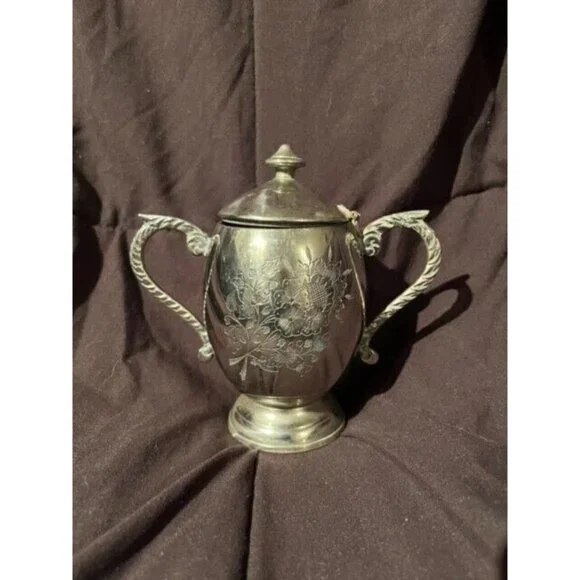 10.5 OZ Silver Sugar Bowl with Lid - Picture 3 of 4